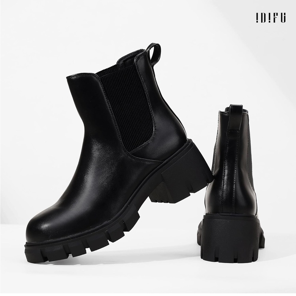 IDIFU Women's Sleek Black Chelsea Ankle Boots